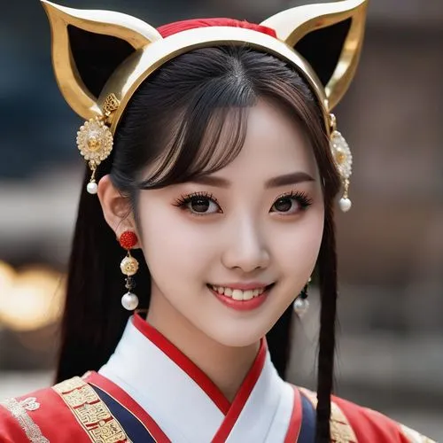 masterpiece, best quality, aethetic,warrior,Chinese Zodiac,Chinese style,a loyal dog girl,Torso shot,dog ears,fang,short eyebrows,sparkling eyes,round eyebrows, 1 girl, most beautiful korean girl, stu