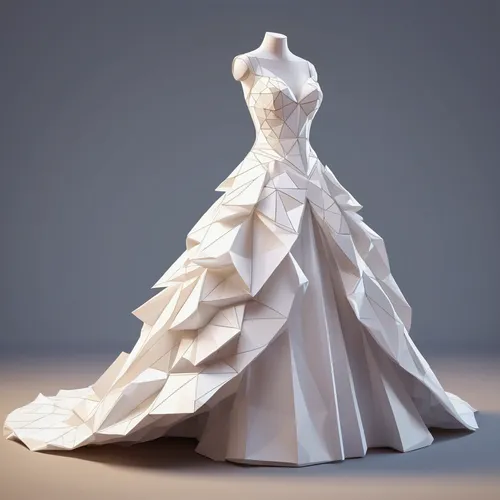 Describe a pristine white wedding dress blowing in the wind.,wedding gown,bridal clothing,wedding dress,ball gown,bridal dress,wedding dresses,overskirt,bridal party dress,dress form,wedding dress tra