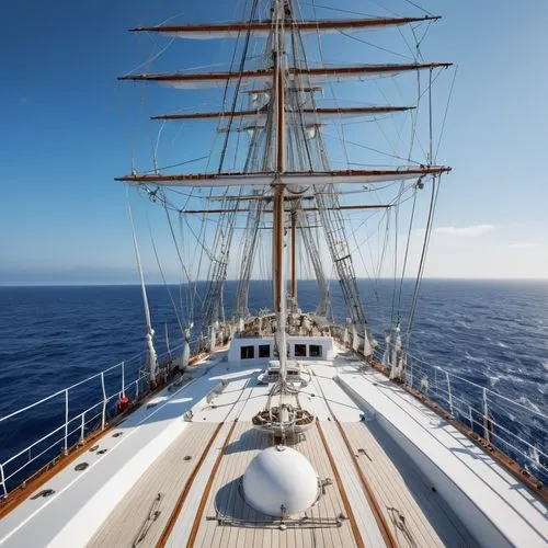 white ship with masts and rigging in open sea, close-up, sharp focus, intricate details, highly detailed,full-rigged ship,tall ship,windjammer,tallship,three masted sailing ship,three masted,sea saili