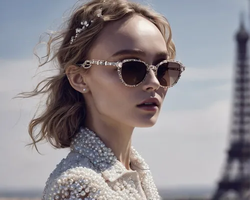 LILY ROSE DEPP for the CHANEL 'PEARL' EYEWEAR COLLECTION 2015,lily-rose melody depp,lace round frames,eye glass accessory,sunglasses,aviator sunglass,paris,spectacles,eyewear,jewelry（architecture）,par