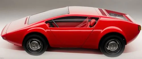 auto italiano estilo lamborghini de los años 70  , enm foma de cuña , color rojo brillante , sobre un fondo neutro . Con muy buena calidad constrauctiva y essemrados detalles de diseño ,the rear end o