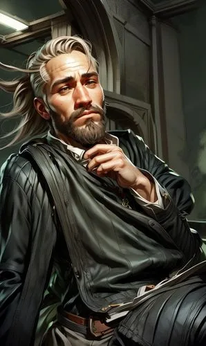 cg artwork,male character,male elf,admiral von tromp,chainlink,man with a computer,thane,theoretician physician,man on a bench,ivan-tea,ship doctor,smoker,konstantin bow,pako,sci fiction illustration,