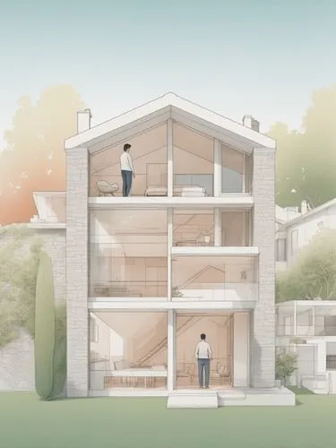 An illustration for a poster for a research project that utilizes AI to create visualizations of architectural projects. The design should be a pencil sketch on A4 paper, featuring light colors and em
