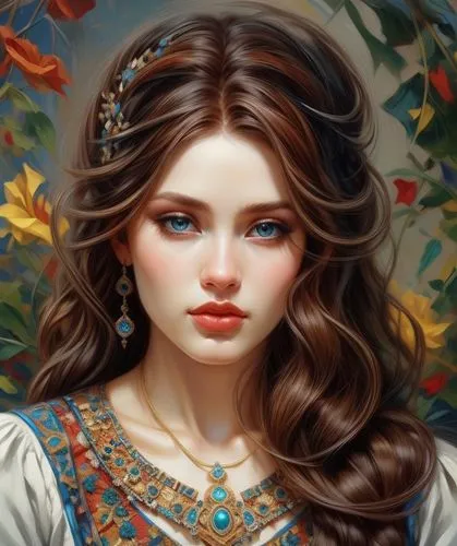 emile vernon,fantasy portrait,mystical portrait of a girl,romantic portrait,fairy tale character,celtic queen,portrait of a girl,jessamine,comely,fantasy art,jasmine,young girl,jasmine blossom,girl po
