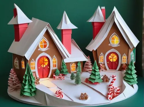 Whimsical hobbit, gingerbread house, fairy tale, cozy cottage, snow-covered roof, icing details, candy canes, gumdrop decorations, twinkling lights, misty forest, winter evening, soft focus, warm ligh