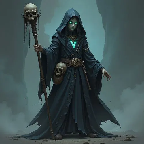 万圣节女孩,a death eater holding a skull in his hands,necromancer,undead warlock,skelid,vecna,yorick,prospal
