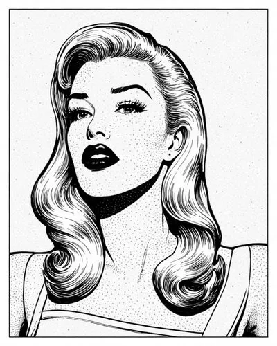 Masterpiece.
(Line art,( comic art), ink drawing), 
inspired by (
JIM LEE 
), by 
(STAN LEE), 
,a drawing of a girl's face, wearing black lipstick,comic halftone woman,comic halftone,retro 1950's clip