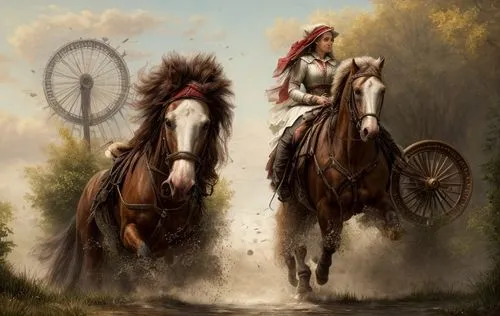 lady riding horse and buggy,horseback,endurance riding,horse riders,two-horses,western riding,horseman,equestrian,riding lessons,horse herder,equine,equestrianism,fantasy picture,horseback riding,hors