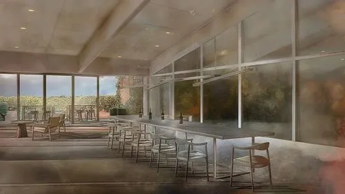an empty restaurant that has no people on the tables,breakfast room,dining room,penthouses,foyer,luxury home interior