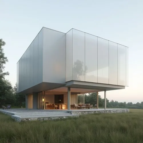  ,an architecturally designed building sitting in a field,cubic house,snohetta,cube house,modern house,3d rendering,dunes house,mirror house,render,modern architecture,renders