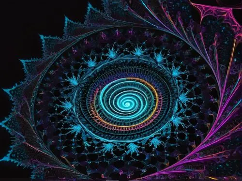 Fractal image generator, psychedelic art, vibrant colors, swirling patterns, self-similar shapes, intricate details, mandelbrot set, julia set, apollonian gasket, Sierpinski triangle, infinite zoom, m