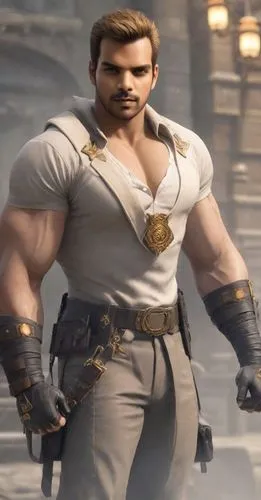"wearing golden spectacles, rugged looking muscular albert wesker from resident evil,a man wearing a costume that looks like he has a serious look on his face,male character,steel man,edge muscle,ken,