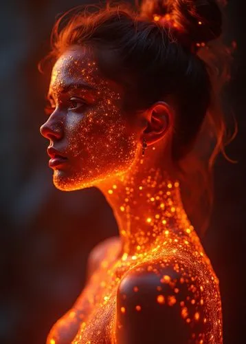 brilliant fractural lighting,,a woman is glowing in the glow,fire dancer,embers,firelight,fire angel,firedancer,fiery,fire artist,fireheart,ignited,flame spirit,Photography,Fashion Photography,Fashion