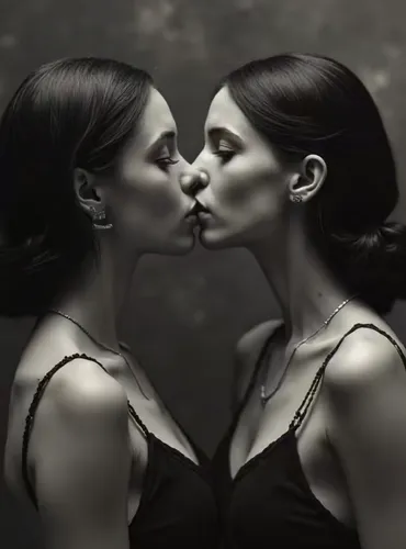 Two girlfriends who have to lick and suck and kiss each other.,mirror image,duplicity,photo manipulation,dualities,split personality,girl kiss,duality,photoshop manipulation,mirror of souls,dualism,co