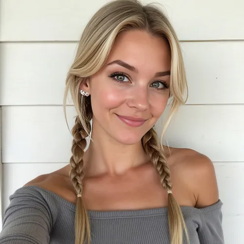 enhance quality, focus on making perfect eyes,a pretty blonde woman with long hair and blue eyes,pigtails,upbraid,pigtail,ponytails,braid,pony tail