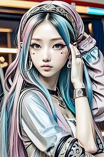 an image of a woman with blue hair,jinx,artist doll,painter doll,fashion doll,oriental girl,artist color,oriental princess,girl doll,doll's facial features,edit icon,portrait background,fashion vector