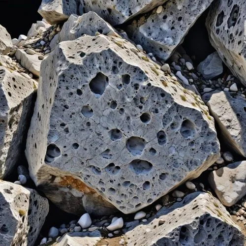 roccia spaccata nera con all'interno minerali grigio e bianco fluorescenti ,a pile of rocks with some holes in it,honeycomb stone,stone background,stone pattern,honeycomb structure,solidified lava,pum