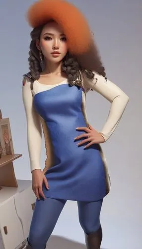there is a woman with red hair in a short blue dress,chunli,xiaoyu,longmei,diaochan,mei,bingqian