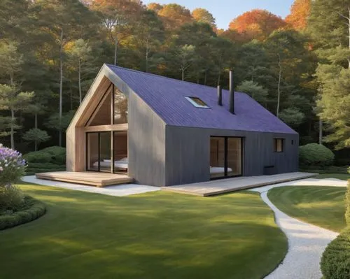 passivhaus,inverted cottage,electrohome,house in the forest,3d rendering,prefabricated,modern house,small cabin,prefab,homebuilding,danish house,frame house,wooden house,folding roof,house shape,timbe
