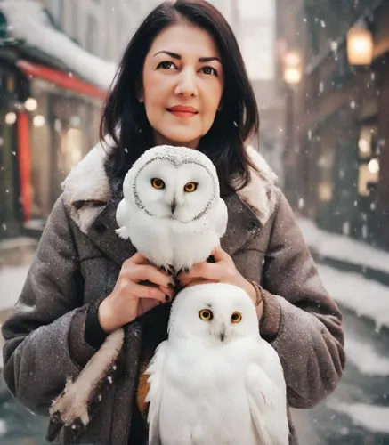 Woman with white owl,snow owl,snowy owl,owl nature,owls,owl background,owl-real,hedwig,kawaii owl,christmas owl,siberian owl,owl,mari makinami,the snow queen,couple boy and girl owl,large owl,owlets,l