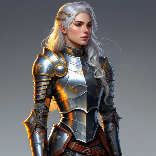 female warrior,knight armor,joan of arc,cullen skink,paladin,male elf,cuirass,fantasy portrait,knight,witcher,armour,swordswoman,elven,silver arrow,armor,dark elf,fantasy woman,fantasy art,heavy armou