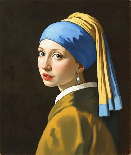 Change the style to the sketch style,painting of girl with a pearl earring wearing an ornate gold earring,girl with a pearl earring,portrait of a girl,girl with cloth,portrait of a woman,young woman,y