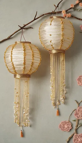 (embroidery texture Chinese lanterns made by threads:1.3) Lantern Festival, floral, Chinese embroidery, (Su embroidery art: 1.3), mother of pearl, beads, gold thread, small pearl string embellishment,