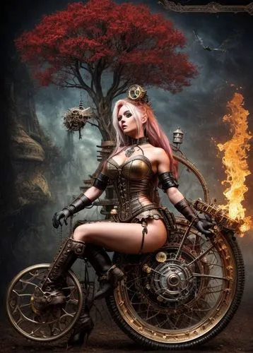 woman bicycle,fantasy picture,rasputina,girl with a wheel,steampunk,demoness,fantasy art,fantasy woman,the enchantress,enchantress,sirenia,tuatha,hekate,bicyclette,faerie,biker,bicycle,bike rider,lili