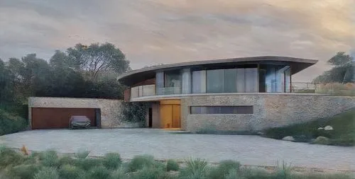 a very snowy setting and background in winter ,a painting of a modern home sits next to a gravel driveway,3d rendering,dunes house,render,mid century house,modern house,renderings,renders,home landsca