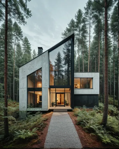 house in the forest,cubic house,timber house,modern architecture,modern house,danish house,cube house,frame house,dunes house,inverted cottage,scandinavian style,wooden house,mid century house,mirror 