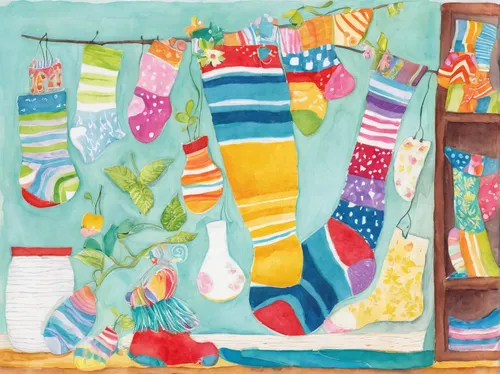 Create a lighthearted poem about a mischievous sock that goes missing.,watercolour socks,watercolor socks,quilt,colorful bunting,children's socks,knitting laundry,women's socks,nicholas socks,christma