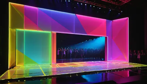 modern tv stage design,dance show,light,colour,neon,construction,mapping,structures,perforation,stage design,stage curtain,theater stage,theatre stage,theater curtain,circus stage,concert stage,scenog