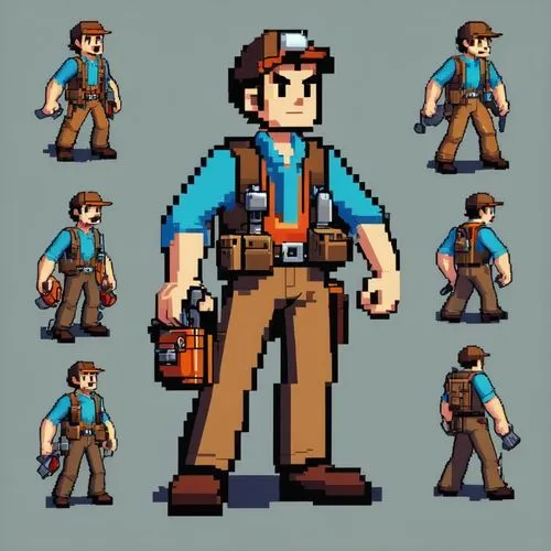 Pixel Art,ironworker,seamico,construction worker,janitor,miner,engi,mechanic,worker,plumber,utilityman,workman,autoworker,tradesman,engineer,machinist,female worker,builder,lumberjack pattern,driller,