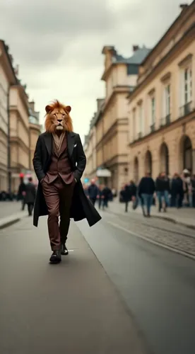a person in a brown suit with a lion mask and a jacket,lion's coach,czarist,lion,lion number,bearable,lion father
