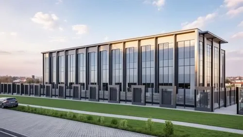 Photo realistic industrial building, blender render, vray render,achicad render ,an architectural rendering of a new building,modern office,new building,office building,modern building,assay office,he