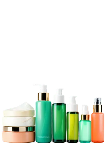 skincare products, various bottles, tubes, jars, dispensers, droppers, creams, serums, face masks, exfoliators, moisturizers, sunscreens, eye creams, lip balms, glass containers, plastic packaging, me