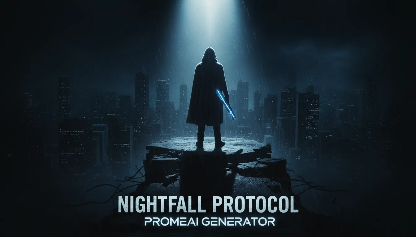 Un poster Low Key cinematografico con ombre drammatiche e un'unica fonte di luce focalizzata, creato con il generatore di PromeAI.