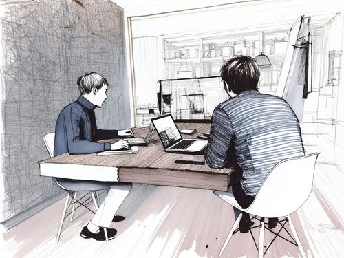 two boys working at their desk while the boy is using his laptop,study room,working space,study,cybercafe,cybercafes,office
