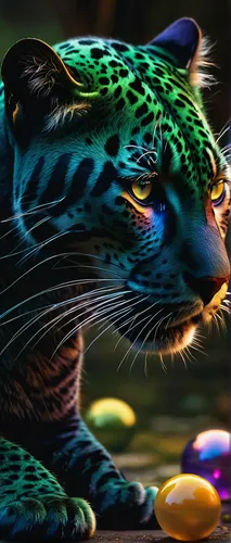 a colorful panther in the night, in the style of glowing balls, concept art, Joel Robison, flowing shapes, UHD image, colorful watercolors, dark emerald and light amber, extremely detailed​give feedba