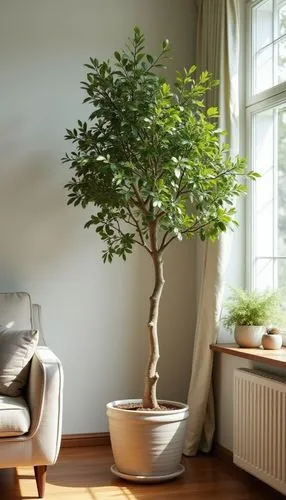 decorative tree in pot, living room,home staging,a tree in a vase near a window,intensely green hornbeam wallpaper,bonsai tree,potted tree,growing mandarin tree,bonsai,houseplant,dwarf tree,danish fur