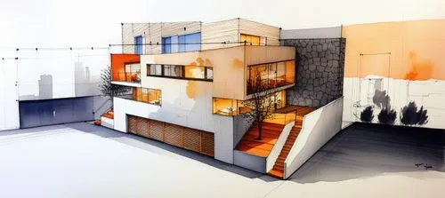 a drawing of a building with lots of windows,habitat 67,habitaciones,corbu,seidler,cubic house,gehry,archigram,miralles,lasdun,hejduk,lofts,multistory,house drawing,architettura,3d rendering,model hou