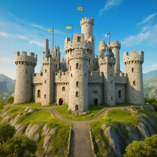 معالج فائق,a castle sits on top of a hill,medieval castle,knight's castle,gold castle,medieval,fairytale castle,fairy tale castle