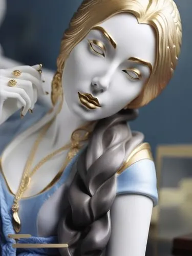 a figurine with a chain is holding a purse,blue enchantress,mystique,priestess,white lady,dazzler,painted lady,porcelain dolls,noblewoman,miniaturist,bluestocking,painter doll,porcelain doll,vestal,ai