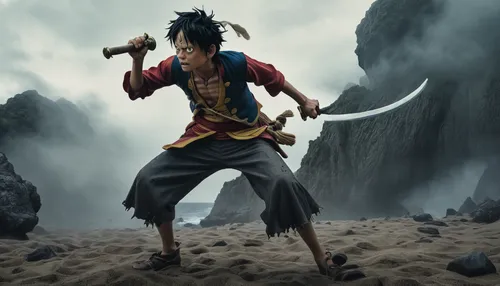 Luffy, the fearless pirate, faces off against a powerful enemy in an epic battle of strength and determination.,calm usopp,shaolin kung fu,kungfu,iaijutsu,kenjutsu,sambo (martial art),japanese martial