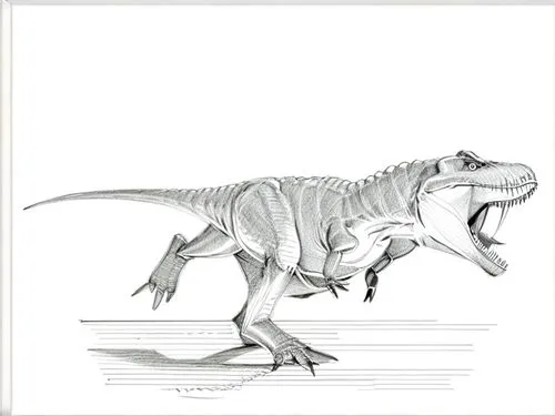 Line drawing of a dinosaur running ,allosaurus,landmannahellir,tirannosaurus,iguanidae,reconstruction,tyrannosaurus,tyrannosaurus rex,philomachus pugnax,aucasaurus,cretoxyrhina,leuconotopicus,spinosau