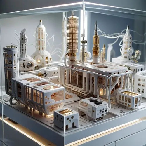 several buildings are placed on display in a glass case,miniaturist,dolls houses,dioramas,model house,dollhouses,metropolis,fantasy city,miniaturization,showpieces,city buildings,beautiful buildings,f