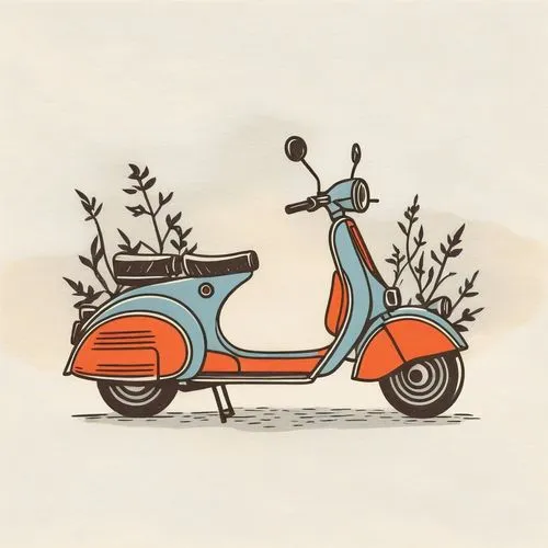 a drawing of a scooter with a front tire and front wheel,vespa,lambretta,retro 1950's clip art,piaggio,gilera,motorscooter,solex,moped,motor scooter,scooted,mopeds,motorcycle,scooter,motorbike,kymco,m