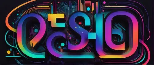 Typographic artwork, creative font styles, mixed media, colorful gradient background, 3D effects, bold black outlines, vibrant neon lights, abstract shapes, futuristic composition, geometric patterns,
