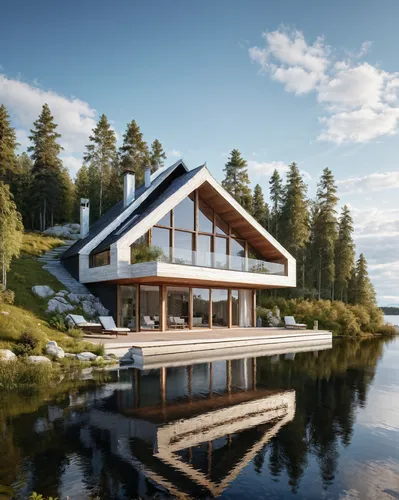 house with lake,house by the water,floating huts,inverted cottage,3d rendering,boat house,summer cottage,timber house,the cabin in the mountains,boathouse,summer house,wooden house,render,house in the