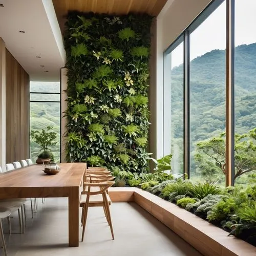 The space should feature large windows that allow ample natural light to flow in, creating a warm and soft illumination throughout. Include a variety of plants in different sizes, such as a mix of lar